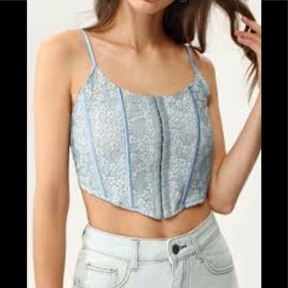 Cider Y2K Blue Lace Overlay Sleeveless Corset Bustier Top  XS